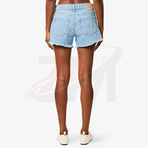 Shorts de Mezclilla Desgastados de Cintura Alta para Mujer, Color Azul Claro, con Dobladillo Deshilachado, Estilo Casual de Verano, Corte Regular con Bolsillos - Product Image 2