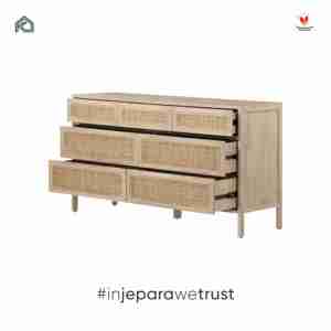 Buffet scandinave en rotin naturel à 7 tiroirs, armoire de rangement en bois massif, meuble de salon, hôtel, villa - Product Image 4