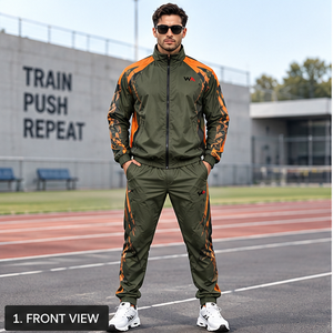 Chándal Deportivo para Hombre, Color Verde Oliva y Naranja, Camuflaje, Cierre Completo, Secado Rápido, Transpirable, Corte Regular, OEM - Product Image 1