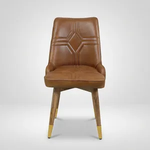 Fauteuil de salon en cuir style Mid-Century Modern avec pieds en métal et accents dorés, hauteur réglable, pour mobilier de maison, extérieur et appartement - Product Image 1