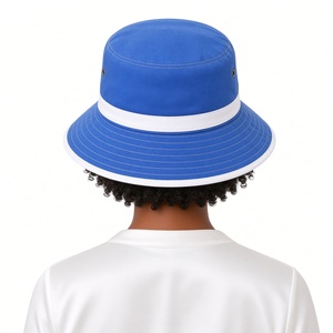 Sombrero de Pescador Azul Rey y Blanco con Logotipo Bordado ZPhiB para Mujer, de Ala Ancha, Casual, para Exteriores, Protección Solar, Moda de Verano - Product Image 6