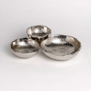 Premium Silver Metal Bowl Set with <b>Tree</b> Stem Handle Three Section Serving Dish Decorative Snack Tray Modern <b>Tabletop</b> Centerpiece - Product Image 4