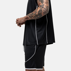 Men's Black Solid Color Quick Dry Gym Shorts <b>Elastic</b> Waist Casual Bermuda Style Knitted Polyester - Product Image 2