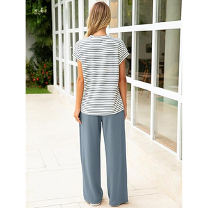 Ensemble de détente uni pour femme, t-shirt ample et pantalon large, tenue décontractée personnalisable avec logo - Product Image 4