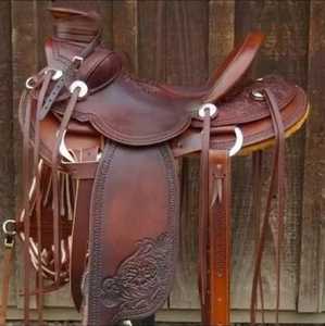 Selle de cheval western en cuir véritable, décorée de motifs floraux, pour l'équitation à la ferme, avec accessoires - Product Image 2