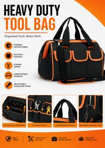 Heavy Duty Oxford Fabric Multi-Pocket <b>Tool</b> <b>Bag</b> with Adjustable Shoulder Strap for Electricians & Technicians - Product Image 5