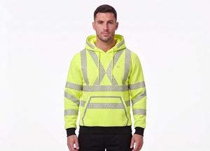 custom reflective safety hoodie men neon pink chevron pattern tape <b>fleece</b> pullover hooded sweatshirt warm winter road workwear - Product Image 4