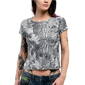 Low MOQ Retro Style Women Vintage Washed Camo Crop T Shirt Slim Fit Soft Cotton Blend Street Style Women's Shirts OEM Services - Product Image 3