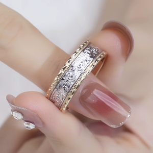 Classic 18K Gold Plated Band <b>Ring</b> with Intricate Engraved Pattern Unisex Wedding Jewelry Lab Grown Diamond for Certified - Product Image 2