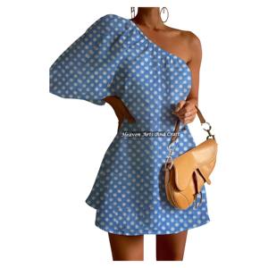 Nouvelle Robe Sexy Imprimée à Une Épaule avec Manches Bouffantes et Découpes, Tenue Décontractée Colorée pour Soirées et Clubs, Imprimée à la Main - Product Image 3