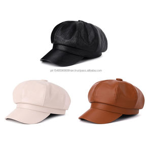 Chapeau d'hiver en cuir PU de haute qualité pour femmes chapeau rond réglable avec chaud à l'intérieur de la mode décontracté chapeaux en gros - Product Image 6