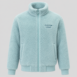 Veste Teddy en polaire bleu clair pour homme, col montant, fermeture éclair, vêtement d'extérieur décontracté pour l'hiver, coupe classique, doublure en sherpa - Product Image 1