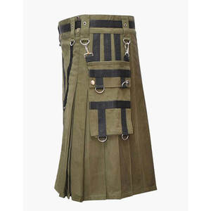 Tablier plat élégant en coton vert olive pour homme, style kilt, avec anneaux en D et poches amovibles 2026 - Product Image 2