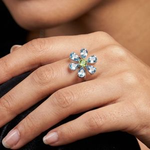 Anillo Clásico de Plata de Ley 925 con Topacio Azul y Peridoto, Joyería Plateada para Mujer, para Bodas - Product Image 5