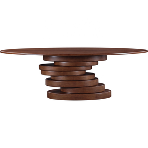 Table à manger ovale large en bois avec pieds sur piédestal, design Mid-Century, base en bois massif, meuble stable pour la maison, vente en gros - Product Image 2