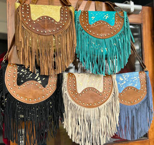 Nuevo elegante pelo en ocultar piel metálica gamuza cuero flecos Sling Bag mujer moda Venta caliente barril en forma de bandolera - Product Image 3