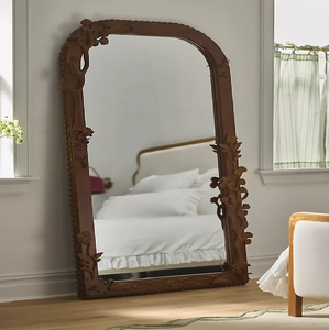 Bold rustic rectangular leaning floor mirror crafted from thick, heavily textured <b>reclaimed</b> <b>wood</b> planks, available at wholesale - Product Image 3