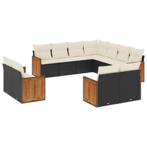 Ensemble de canapés de jardin noir et crème avec structure en rotin PE, coussins en mousse haute densité, mobilier d'extérieur au design contemporain - Product Image 4