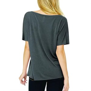 Camiseta de punto para mujer con cuello en V, manga corta, corte regular, color liso, informal, hombros caídos, longitud regular, transpirable para verano - Product Image 3