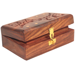 Handcrafted Decorative <b>Wooden</b> Jewelry <b>Box</b> With Brass Inlay Hand <b>Carved</b> Vintage Keepsake Organizer <b>Box</b> With Lock Antique Wood <b>Box</b> - Product Image 3