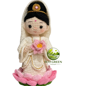 Poupée Bouddha en crochet en fil de coton fait main de qualité supérieure, base fleur de lotus, statue amigurumi, décoration de salle de méditation, cadeau spirituel - Product Image 2