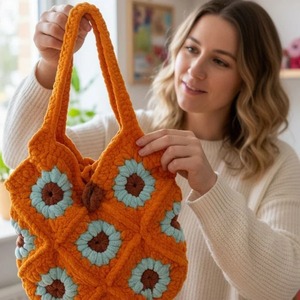 Sac à bandoulière en crochet de qualité supérieure, style bohème, fait main, en forme de pétale d'automne, sac fourre-tout tricoté pour femmes, disponible à la vente - Product Image 5