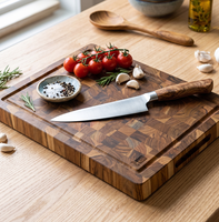 Planche à découper rectangulaire en bois d'acacia avec poignée, ensemble couteau et fourchette, compatible lave-vaisselle