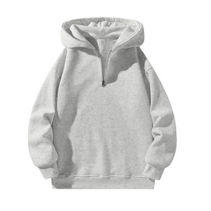 Sudadera con Capucha Extra Grande para Hombre, con Cierre de Media Cremallera, Color Sólido, Diseño Personalizado, Informal, de Algodón French Terry, para Otoño - Product Image 1