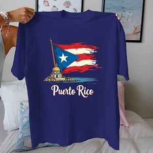 Camiseta de Mujer 100% Algodón con Diseño de la Bandera Puertorriqueña, Estilo Casual, Tejido de Punto, Ajuste Cómodo - Product Image 5