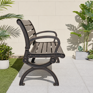 Heavy Duty Outdoor <b>Garden</b> <b>Bench</b> with Dark Brown Slatted Seat Curved <b>Metal</b> Armrests for Park Patio Lawn and Public Seating XL - Product Image 3