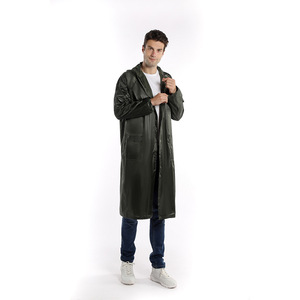 Veste de pluie longue imperméable pour homme avec capuche et fermeture éclair, en polyester noir uni, pour l'extérieur - Product Image 2