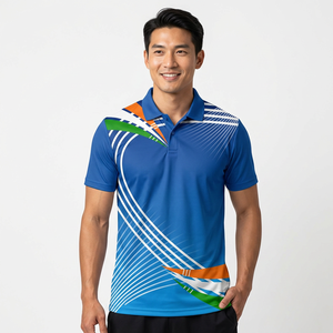 Men's Blue Short Sleeve Polo Shirt With Geometric <b>Pattern</b> Sublimation Print Quick Dry <b>Knitted</b> Polyester Sporty Design - Product Image 2