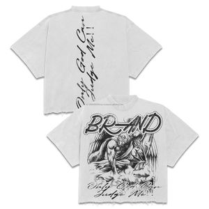 Fabricante de Camisetas Personalizadas, Camiseta Corta Negra de Alta Calidad con Lavado Ácido para Hombre, Camisetas Gráficas de Algodón Desgastado con Hombros Caídos - Product Image 1