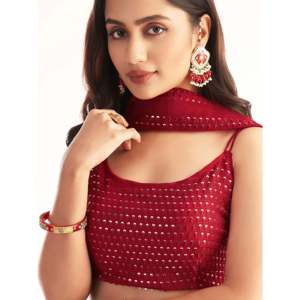 Red Georgette <b>Party</b> Wear Lehenga Choli Set with Dupatta for Women - Product Image 6