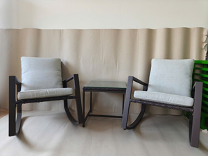 Modern Rattan Outdoor <b>Garden</b> <b>Set</b> with 2 Comfortable Chairs Weather Resistant Table Contemporary Design for Hotel & Courtyard Use - Product Image 6
