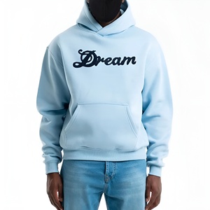 Sudadera con Capucha Azul Cielo Dream Text, Estilo Urbano Minimalista, Sudadera Informal de Mezcla de Algodón, Logotipo Personalizado OEM ODM - Product Image 1