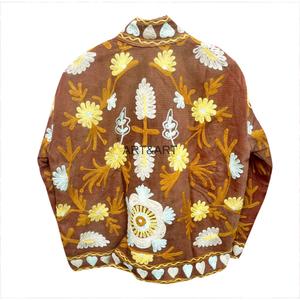 เสื้อแจ็คเก็ตผ้าคอร์ดูรอยปักลายดอกไม้สุดหรูสำหรับฤดูใบไม้ร่วงและฤดูหนาว ทรงปกติ คอจีน แขนยาว ติดกระดุม - Product Image 2