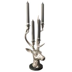 Offre Spéciale Noël : Porte-bougie en aluminium argenté en forme de renne avec bougeoirs en verre, support de bougie chauffe-plat en métal nickelé pour table - Product Image 6