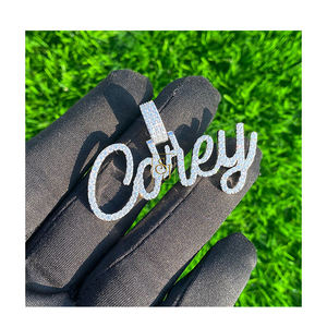 925 <b>Silver</b> Trendy Hip Hop Cursive <b>Initial</b> Letter Name Pendant Custom Iced Charms <b>Necklace</b> Lab Grown Diamond Personalized Unisex - Product Image 1