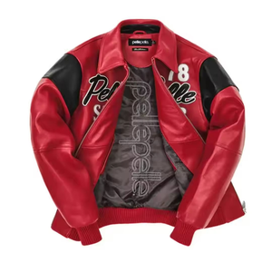 Manches en cuir véritable avec corps en laine sur mesure |   Veste de baseball brodée en patchwork - Product Image 2