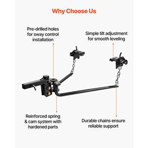 Attelage de distribution de poids avec capacité de remorquage maximale de 10 000 lb et poids maximal sur la barre de remorquage de 1 000 lb, 2 tiges, boule de 2-5/16 pouces, nivellement de la charge, noir - Product Image 3