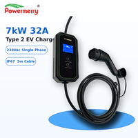 Chargeur EV portable 7 kW 32 A Type 2 monophasé 230 Vca 50 Hz IP67 avec câble de 5 m pour applications de charge domestique et de garage en Europe