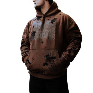 Sweat-shirt à capuche en coton molletonné, style vintage, effet délavé, personnalisable pour impression de marque et vente en gros - Product Image 1