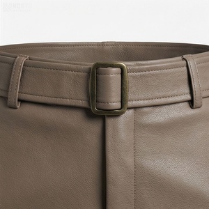 Jupe courte en similicuir à taille haute pour femme avec ceinture, poches cargo, couleur unie, style toutes saisons - Product Image 4