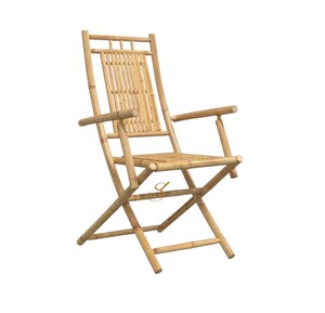 Chaise de salle à manger moderne et contemporaine en bambou avec accoudoirs, portable, pour usage extérieur et hôtelier, chaise pliante en bois naturel écologique - Product Image 1
