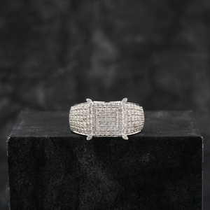 Anillo de Lujo para Hombre, Oro Blanco Sólido de 14K, Estilo Hip Hop, con Incrustaciones Completas de Diamantes, Alfabeto Redondeado, Diamantes Cultivados en Laboratorio, VVS, Clásico, para Boda - Product Image 1