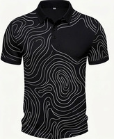 Chemise Homme Personnalisée Noire à Lignes de Contour, Imprimé Abstrait, Respirante, Décontractée, Motif Topographique Tricoté, Style Urbain, OEM