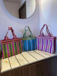 Métier à tisser manuel à la mode écologique personnalisé sacs de plage et cosmétiques recyclés étuis à provisions à rayures tissés en plastique à fermeture éclair réutilisables - Product Image 5