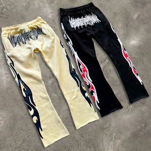 <b>Wholesale</b> Men Customized Letter Print Design <b>Flare</b> Pants Elastic Waist Wide Leg Summer Breathable Knitted Sportwear Baggy Pants - Product Image 4