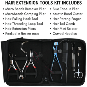 Kit d'outils d'extension de cheveux Elite Silver avec pince à ruban bleu, outil de retrait de micro-perles, outil de sertissage et outil à boucle et crochet, dans un étui - Product Image 2